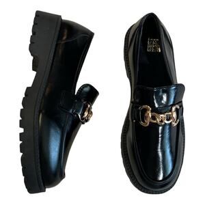 SHEIN Chain Decor Slip On Wedge Loafer Flatform Shoe Black sz 8 (CN40)